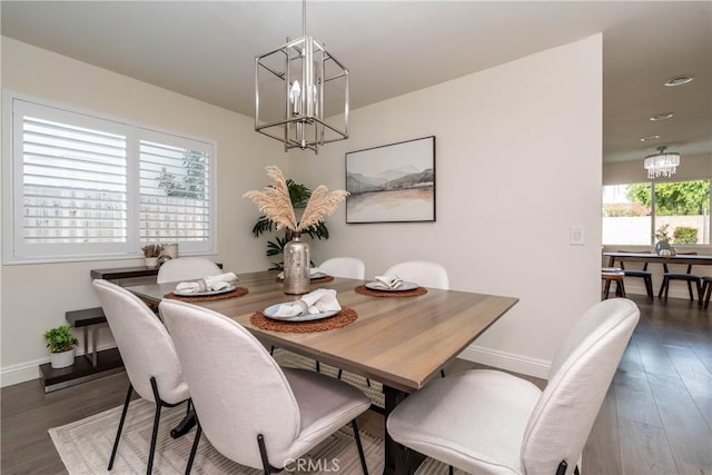 24461 Peacock St, Lake Forest, CA 92630 - dining space featuring a chandelier, baseboards, wood finished floors, and recessed lighting