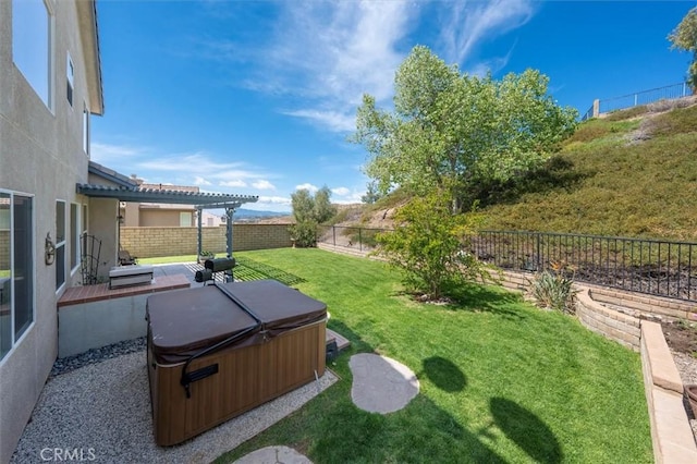 14209 Wrangell Ln, Canyon Country, CA 91387 - view of yard featuring a hot tub and a pergola