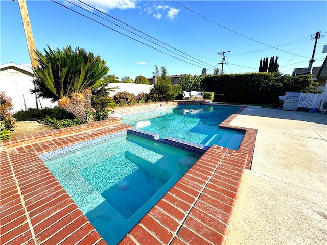 234 Santa Rosa Rd, Arcadia, CA 91007 - view of pool with a patio, a pool with connected hot tub, fence, and area for grilling