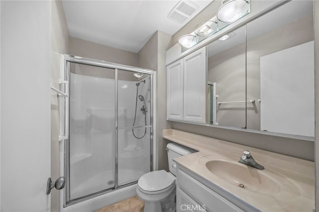 3604 Calle Casino, San Clemente, CA 92673 - full bathroom with vanity, toilet, tile patterned floors, visible vents, and a stall shower
