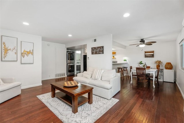 19132 Shoreline Ln Unit 6, Huntington Beach, CA 92648 - living area featuring a ceiling fan, wood-type flooring, baseboards, and recessed lighting