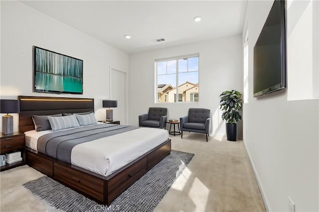 3069 Acebo Dr, Pomona, CA 91767 - bedroom featuring baseboards, visible vents, recessed lighting, and light colored carpet
