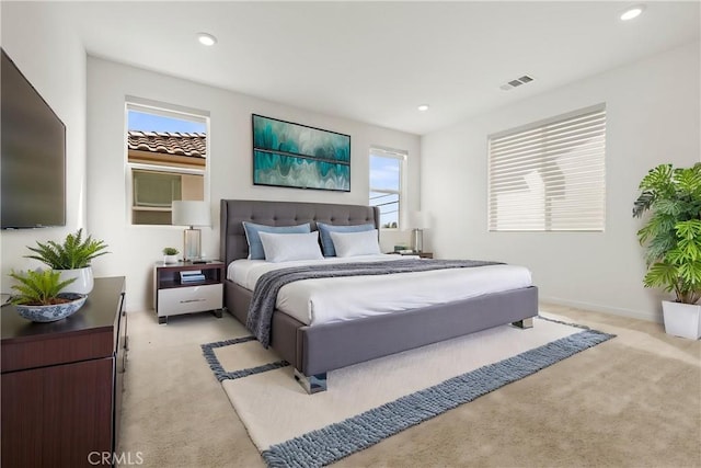 3069 Acebo Dr, Pomona, CA 91767 - bedroom featuring light carpet, recessed lighting, and visible vents
