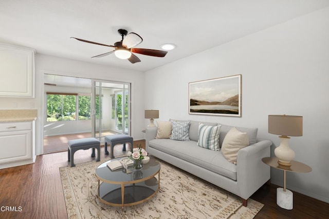 5216 Hillridge Dr, Camarillo, CA 93012 - living room with a ceiling fan and wood finished floors