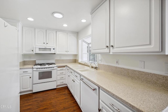 5216 Hillridge Dr, Camarillo, CA 93012 - kitchen featuring white appliances, white cabinets, light countertops, and recessed lighting