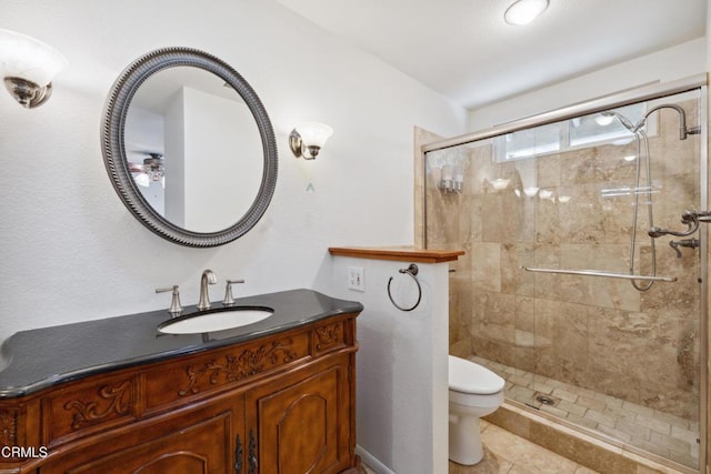 5216 Hillridge Dr, Camarillo, CA 93012 - bathroom featuring a stall shower, vanity, and tile patterned floors