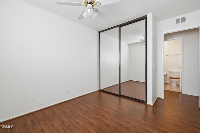5216 Hillridge Dr, Camarillo, CA 93012 - unfurnished bedroom with wood finished floors, a closet, and ceiling fan