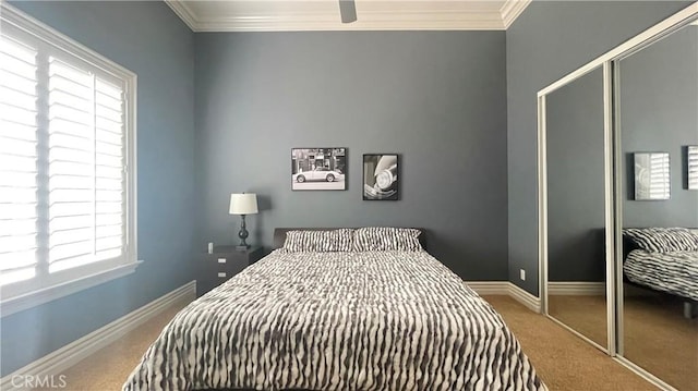 4069 Nancy Cir, Corona, CA 92881 - carpeted bedroom with a closet, crown molding, multiple windows, and baseboards