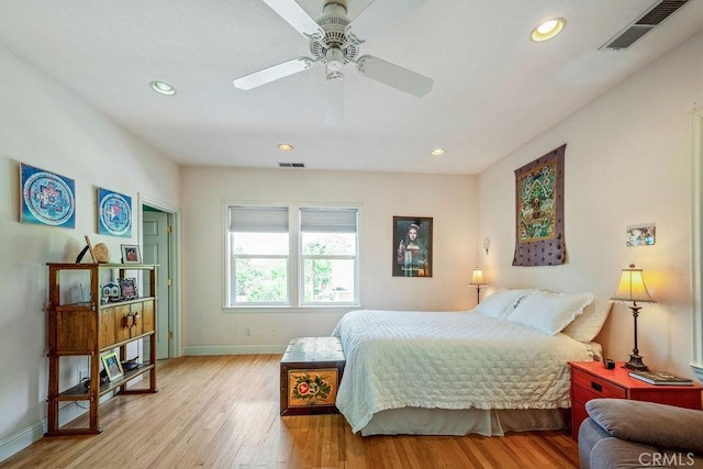 7371 Mcclure Ave, Gerber, CA 96035 - bedroom with baseboards, light wood finished floors, recessed lighting, and a ceiling fan