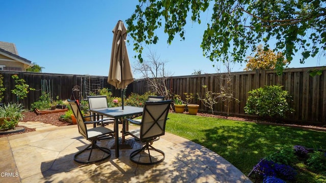 view of patio / terrace with outdoor dining area and a fenced backyard