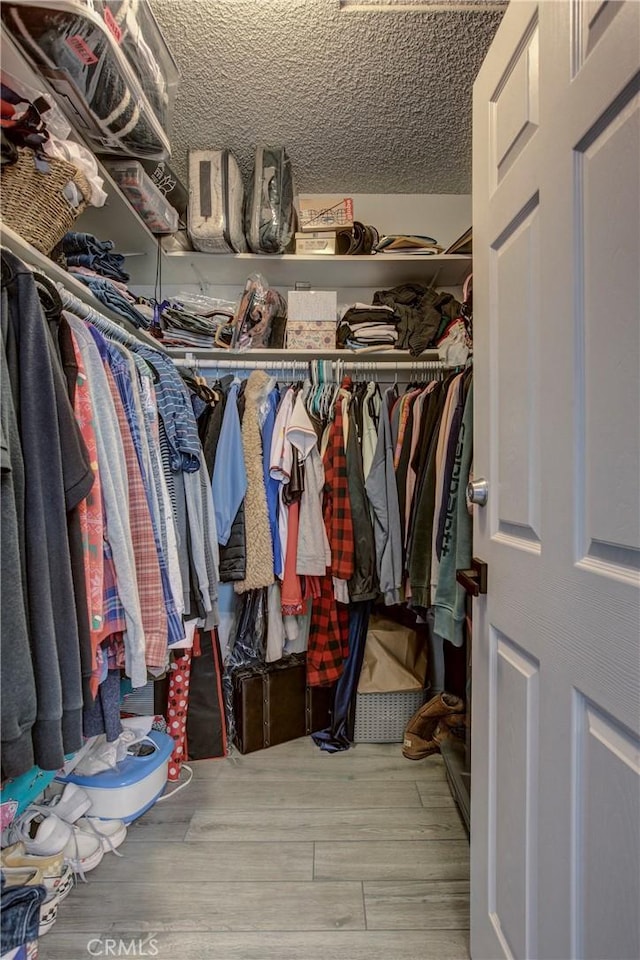 walk in closet featuring wood finished floors