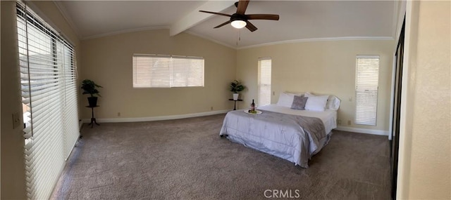 56707 Desert Gold Dr, Yucca Valley, CA 92284 - carpeted bedroom with multiple windows, ornamental molding, and ceiling fan