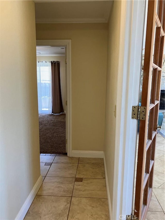56707 Desert Gold Dr, Yucca Valley, CA 92284 - corridor featuring ornamental molding and light tile patterned floors