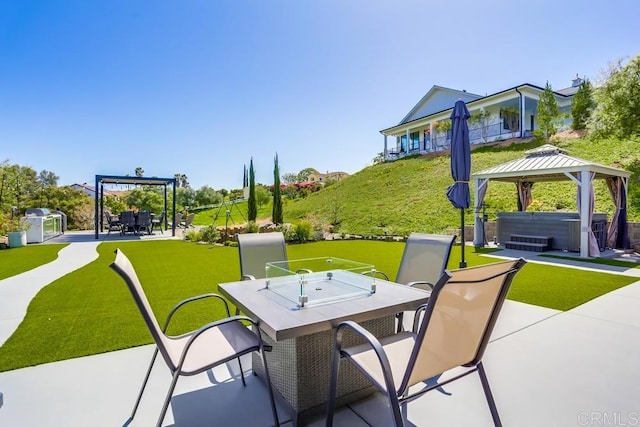 2255 Via Dulcea, Fallbrook, CA 92028 - view of patio with a gazebo, a hot tub, and outdoor dining space