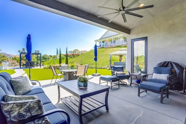2255 Via Dulcea, Fallbrook, CA 92028 - view of patio with outdoor lounge area, ceiling fan, and outdoor dining space