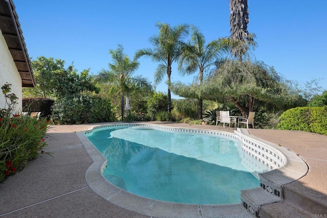 outdoor pool with a patio area