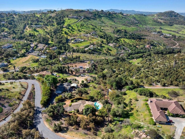 birds eye view of property with a mountain view