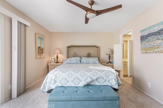 1692 Fairway Cir, Palm Springs, CA 92264 - bedroom with light carpet, baseboards, and ceiling fan