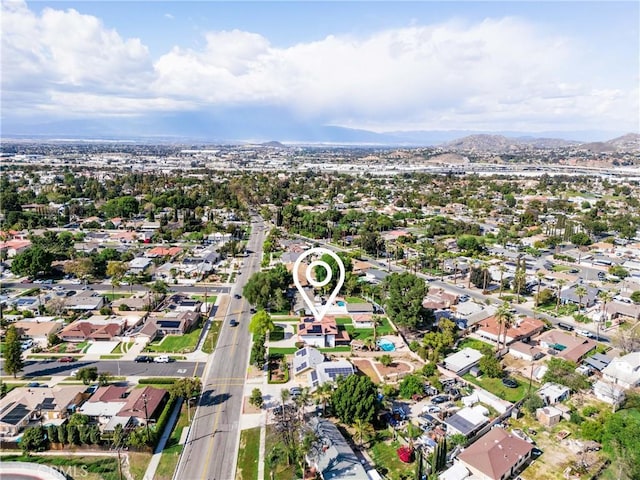 aerial view with a mountain view and a residential view