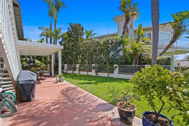 view of patio / terrace featuring area for grilling, a pergola, and fence private yard