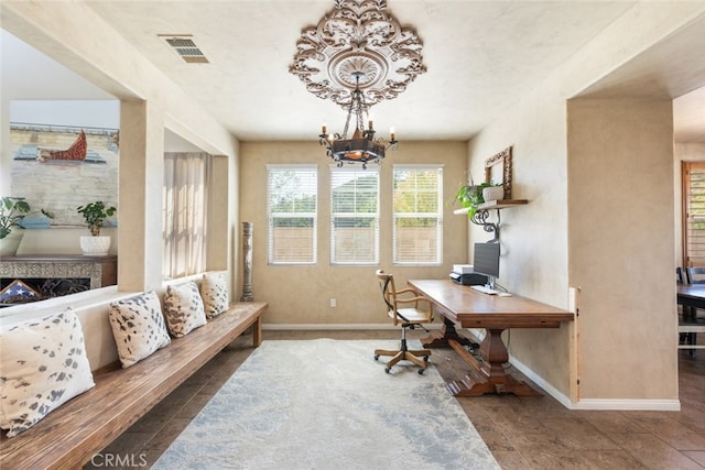 30088 Mauroux Ct, Murrieta, CA 92563 - office featuring a notable chandelier, baseboards, and visible vents