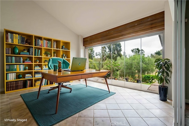 166 Alviso Dr, Camarillo, CA 93010 - tiled home office featuring lofted ceiling