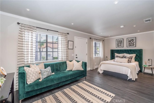 23325 La Crescenta Unit D, Mission Viejo, CA 92691 - bedroom featuring wood finished floors, ornamental molding, recessed lighting, and baseboards