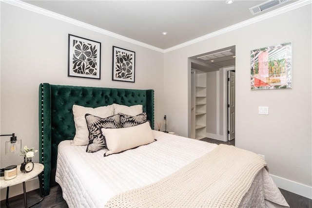 23325 La Crescenta Unit D, Mission Viejo, CA 92691 - bedroom featuring baseboards, ornamental molding, wood finished floors, and recessed lighting