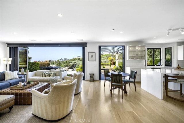 living area with light wood-style floors