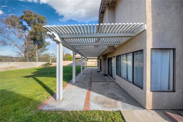 view of patio / terrace featuring a pergola and a fenced backyard