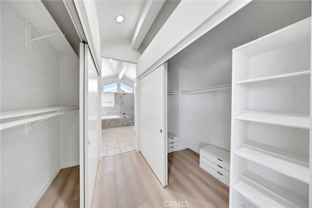 walk in closet with wood finished floors