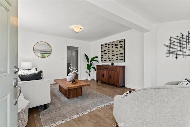 living room with baseboards and wood finished floors