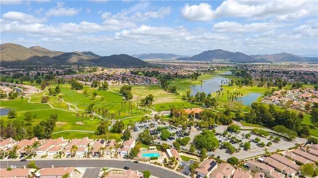 28751 Broadstone Way, Menifee, CA 92584 - aerial view of property's location featuring a water and mountain view, nearby suburban area, and a local golf course