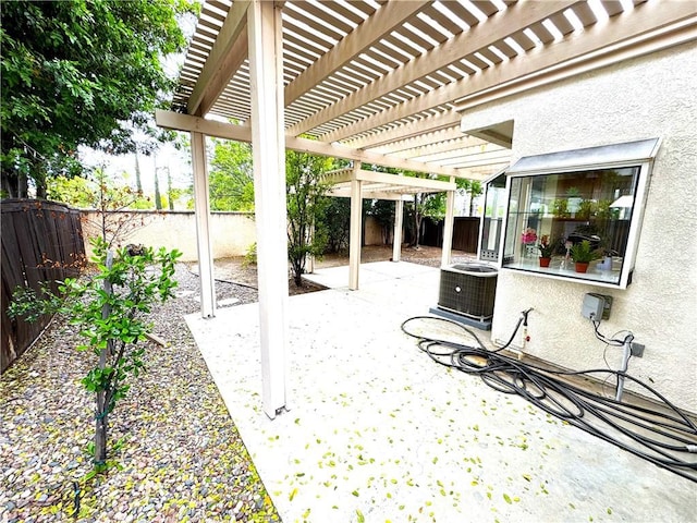 28751 Broadstone Way, Menifee, CA 92584 - fenced backyard with central air condition unit, a pergola, and a patio