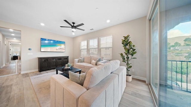10861 Blake Way, San Diego, CA 92129 - living room featuring light wood finished floors, recessed lighting, and a ceiling fan