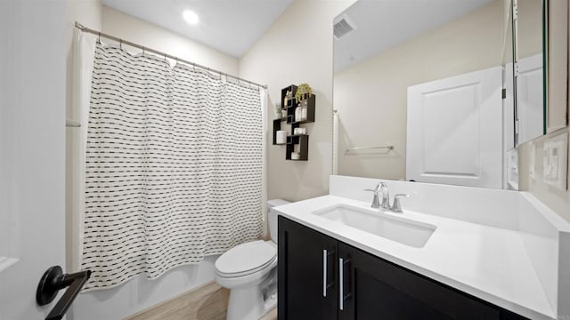 10861 Blake Way, San Diego, CA 92129 - bathroom with vanity, shower / tub combo with curtain, and wood finished floors