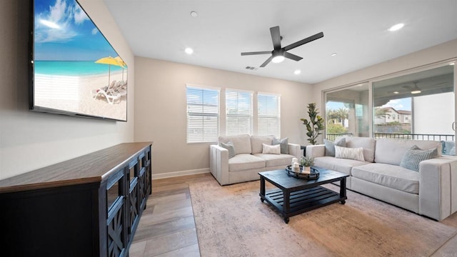 10861 Blake Way, San Diego, CA 92129 - living room with a ceiling fan, light wood-style flooring, and recessed lighting