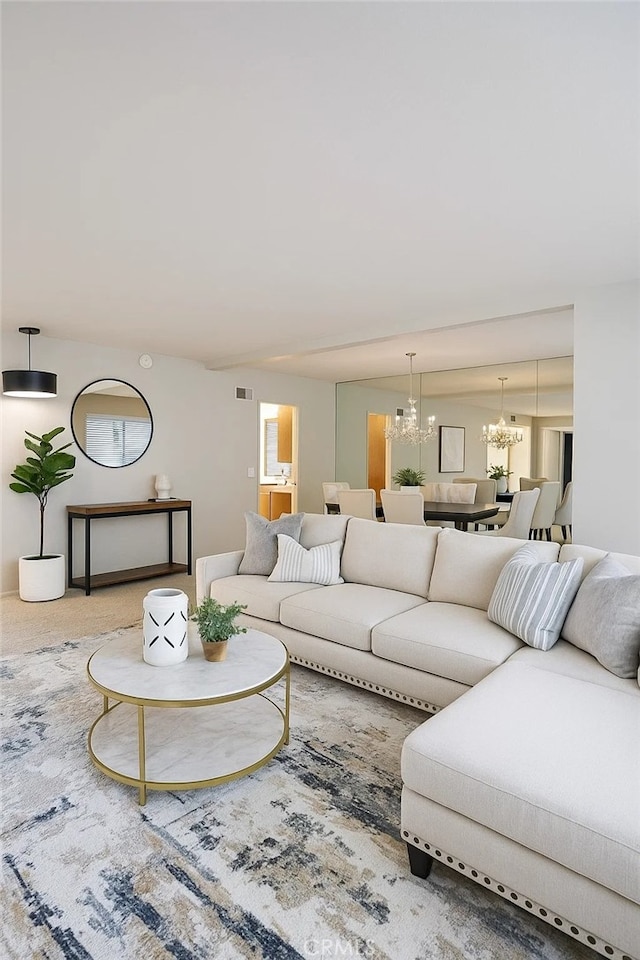 1111 S Coast Dr Unit 18, Costa Mesa, CA 92626 - carpeted living area with a chandelier