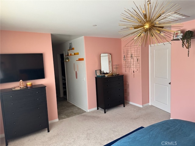 36631 Desert Tortoise Rd, Murrieta, CA 92563 - carpeted bedroom featuring a chandelier and baseboards