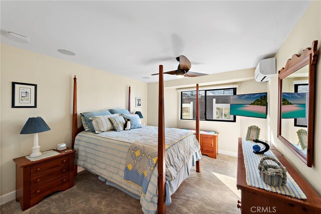 1001 Buena Vis Unit 2, San Clemente, CA 92672 - bedroom featuring baseboards, carpet flooring, ceiling fan, and an AC wall unit