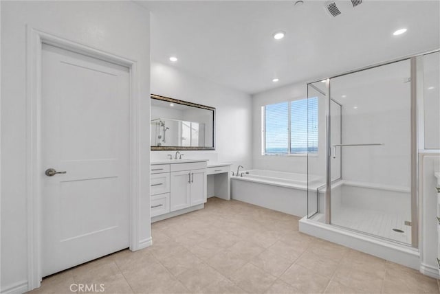2575 Sierra Bella Dr, Corona, CA 92882 - full bath featuring visible vents, a garden tub, a stall shower, and vanity
