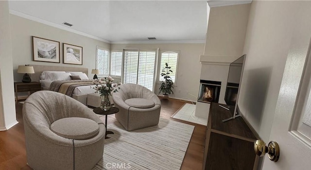 1731 Via Ln, Loma, Chino Hills, CA 91709 - bedroom featuring a multi sided fireplace, wood finished floors, crown molding, and baseboards