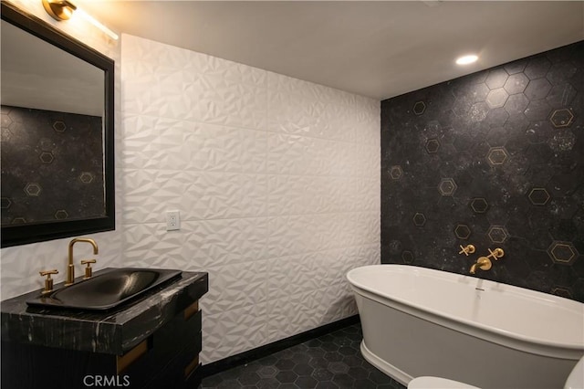 729 Brentwood Dr, Lake Arrowhead, CA 92352 - full bath featuring a soaking tub, vanity, and tile patterned flooring