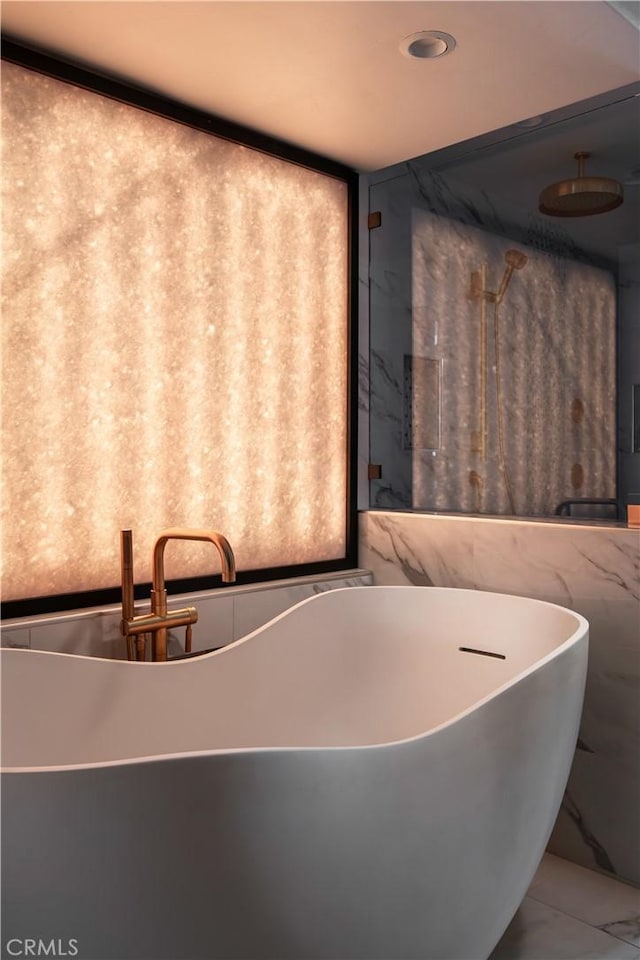 729 Brentwood Dr, Lake Arrowhead, CA 92352 - bathroom with a soaking tub and marble finish floor
