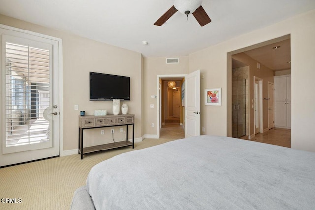 1551 Windshore Way, Oxnard, CA 93035 - bedroom featuring light carpet, access to exterior, baseboards, and ceiling fan