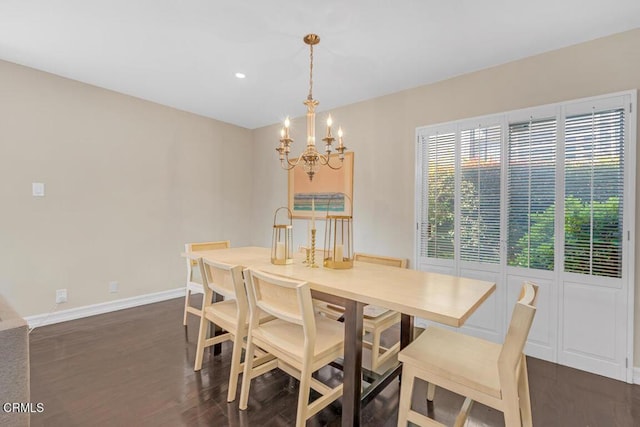 625 S Orange Grove Blvd Unit 3, Pasadena, CA 91105 - dining space with dark wood-style flooring, a notable chandelier, baseboards, and recessed lighting