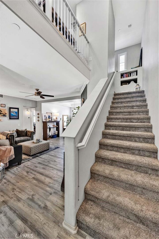 98 Hinterland Way, Ladera Ranch, CA 92694 - stairs featuring wood finished floors and ceiling fan