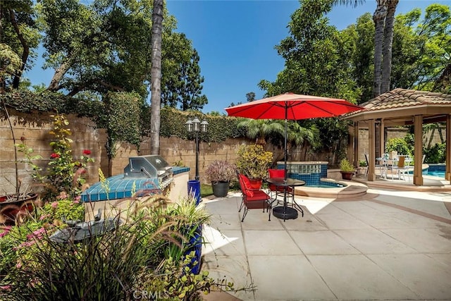 44 Edenbrook, Irvine, CA 92620 - view of patio / terrace with a fenced in pool, a fenced backyard, area for grilling, and outdoor dining space