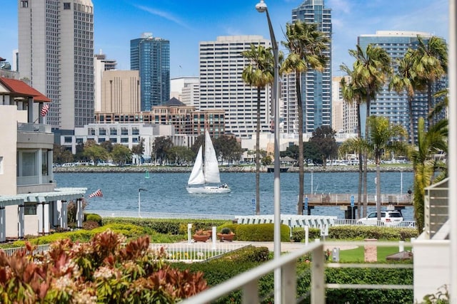 view of water feature featuring a city view