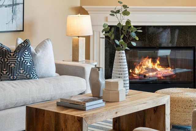 room details featuring a fireplace